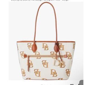 Dooney & Bourke Monogram Tote Beige Tan Leather Trim Handbag BMONO1964 BEKR
